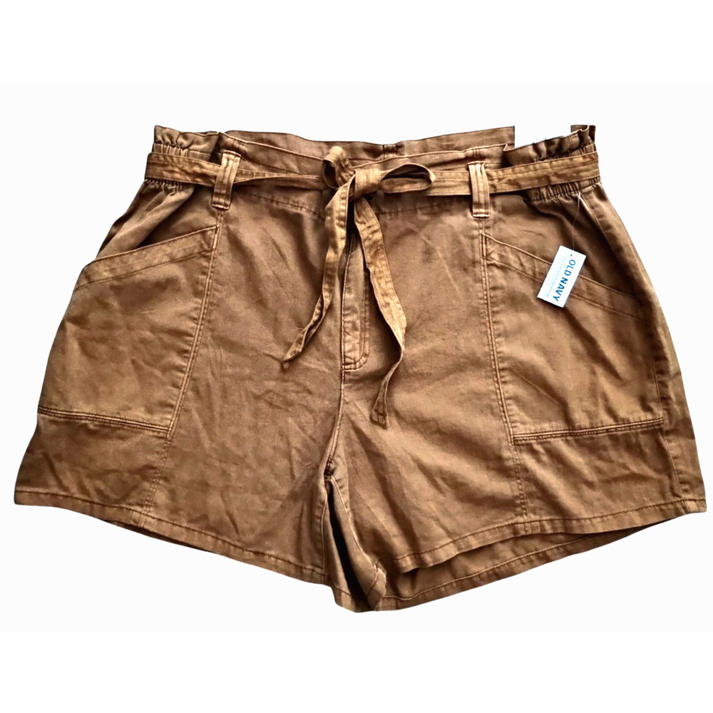 Old Navy Mustard Gold Brown High Waist Belted Wide Leg Shorts XL NWT